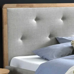 Wohnen Skandinavische Möbel*140x200 Stoffbett in Grau mit Holz - Palmiro