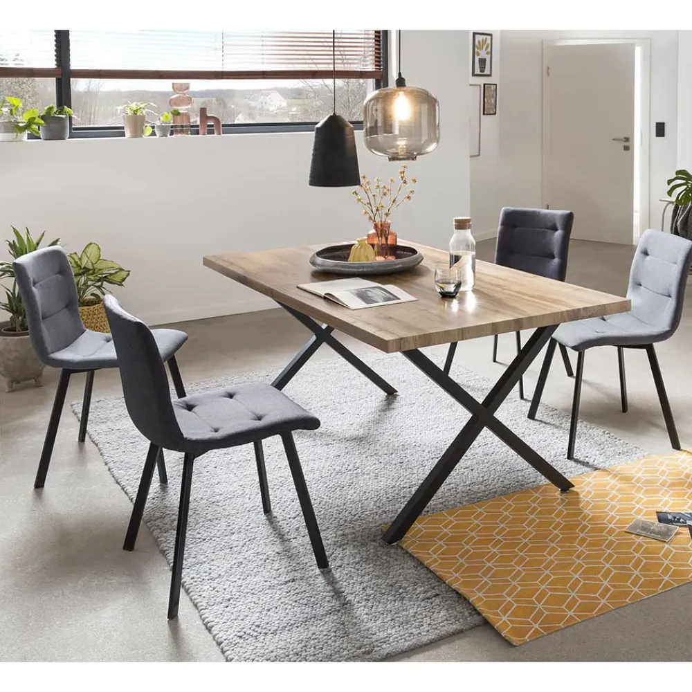 Wohnen 160x90 Tisch mit X-Füßen & Stühle - Zandras (fünfteilig)