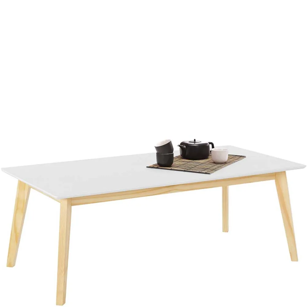 Wohnen 120x60 Wohnzimmer Tisch in Weiß & Kiefer - Tropezian