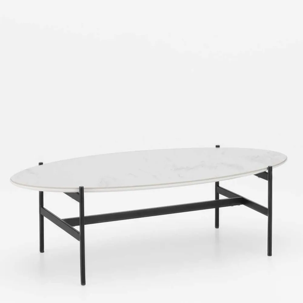 Wohnen Schwarze Möbel|Graue Möbel*110x50 Wohnzimmertisch in Oval Marmor Optik - Inn