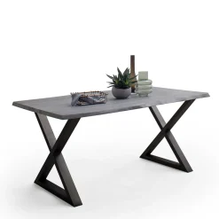 Wohnen X-Bein Esszimmertisch mit Baumkante in Grau - Korcula