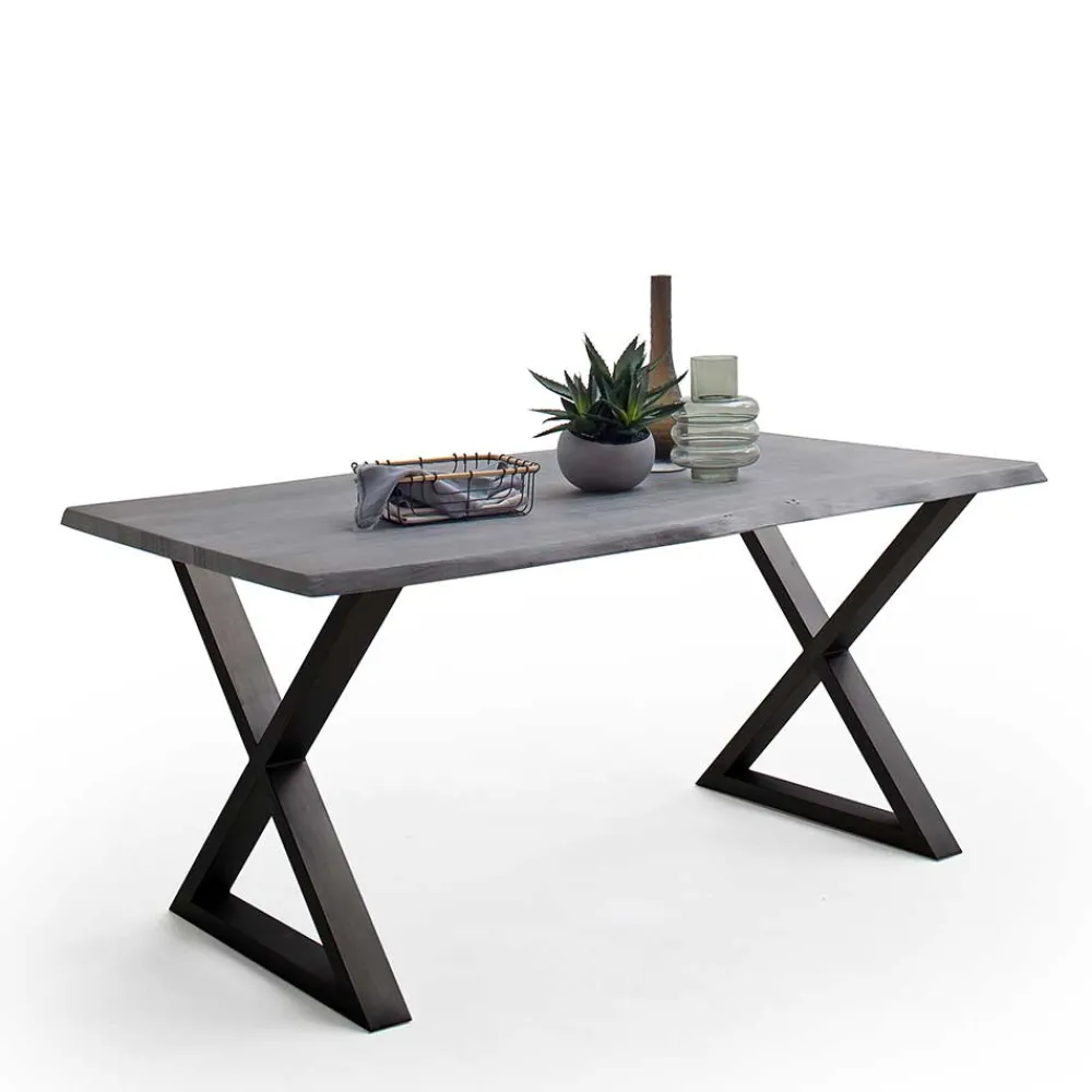 Wohnen X-Bein Esszimmertisch mit Baumkante in Grau - Korcula