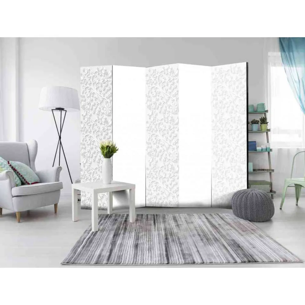 Wohnen 225x172cm Deko-Paravent in Weiß Hellgrau - Mivaldana