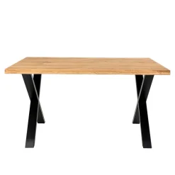 Wohnen Küchen-Essgruppen|Esszimmer Komplett*X-Fuß Esszimmertisch & Kunstlederstühle Braun - Gyrineva (fünfteilig)