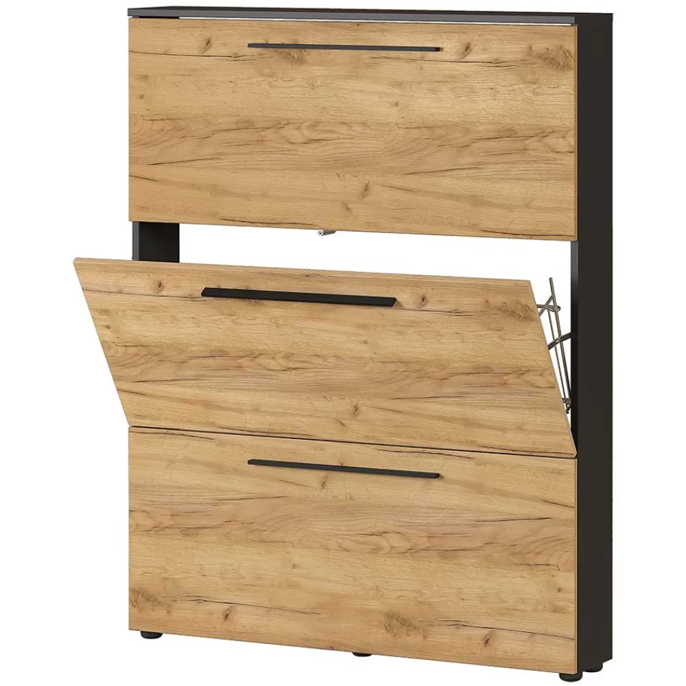 Wohnen Schuhschränke*100x129x19 3 Klappen Schuhschrank in Wildeiche NB - Catrizia
