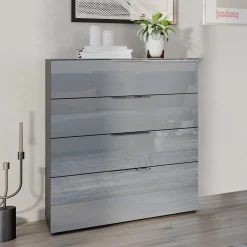 Wohnen Kommoden|Flurkommoden*83x102x42 4 Schubladen Kommode mit Glas Front - Ruudy