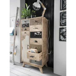 Wohnen Shabby Chic Möbel*55x110x33 Altholz Hochkommode mit 11 Schubladen - Conville