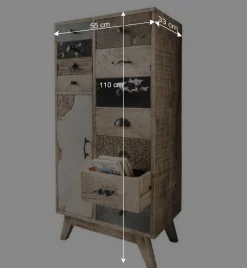 Wohnen Shabby Chic Möbel*55x110x33 Altholz Hochkommode mit 11 Schubladen - Conville