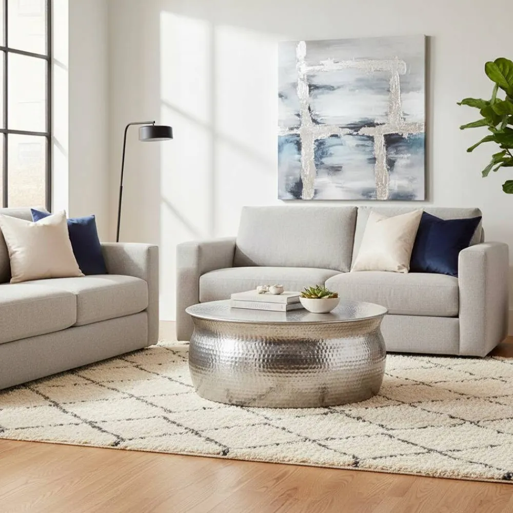 Wohnen Designermöbel*75x31x75 Alu Couchtisch in Silber - Cremo