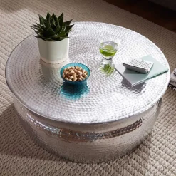 Wohnen Designermöbel*75x31x75 Alu Couchtisch in Silber - Cremo