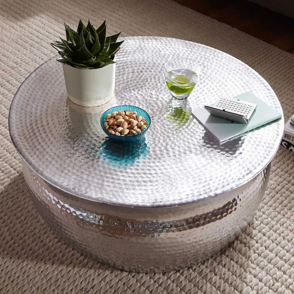 Wohnen Designermöbel*75x31x75 Alu Couchtisch in Silber - Cremo