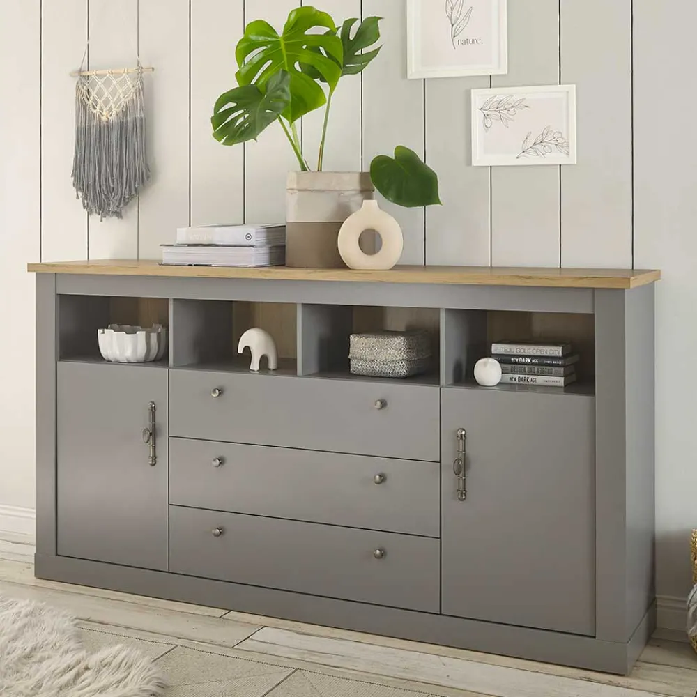 Wohnen 198x104x44 Anrichte in Lichtgrau & Eiche Optik - Buleta