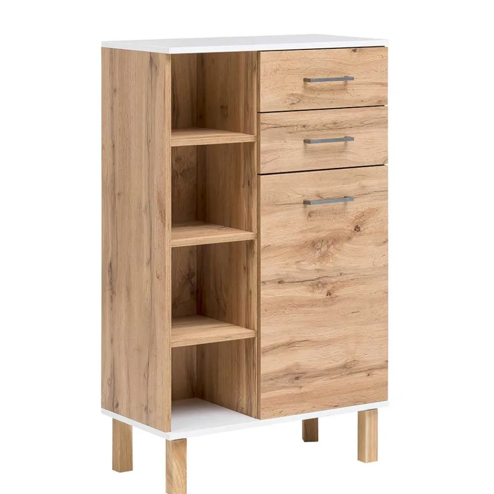Wohnen Flurkommoden*67x115x35 Bad Highboard in Eiche NB & Weiß - Voinla