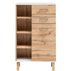Wohnen Flurkommoden*67x115x35 Bad Highboard in Eiche NB & Weiß - Voinla