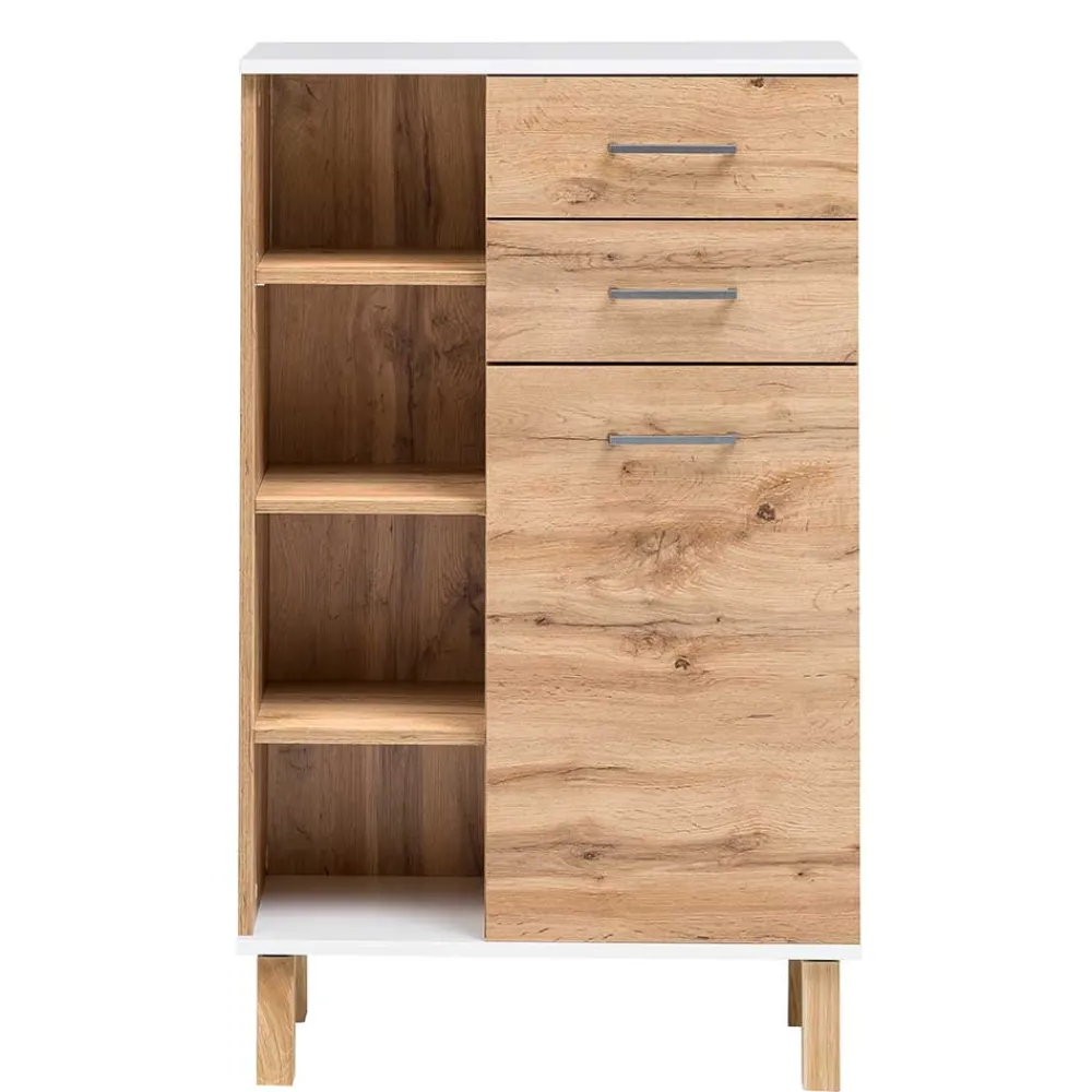 Wohnen Flurkommoden*67x115x35 Bad Highboard in Eiche NB & Weiß - Voinla