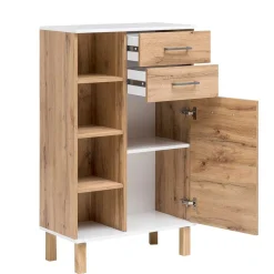 Wohnen Flurkommoden*67x115x35 Bad Highboard in Eiche NB & Weiß - Voinla
