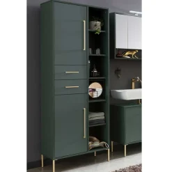 Wohnen Badschränke*67x184x33 Bad Hochschrank in Dunkelgrün & Gold - Aqua