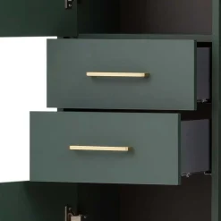 Wohnen Badschränke*67x184x33 Bad Hochschrank in Dunkelgrün & Gold - Aqua