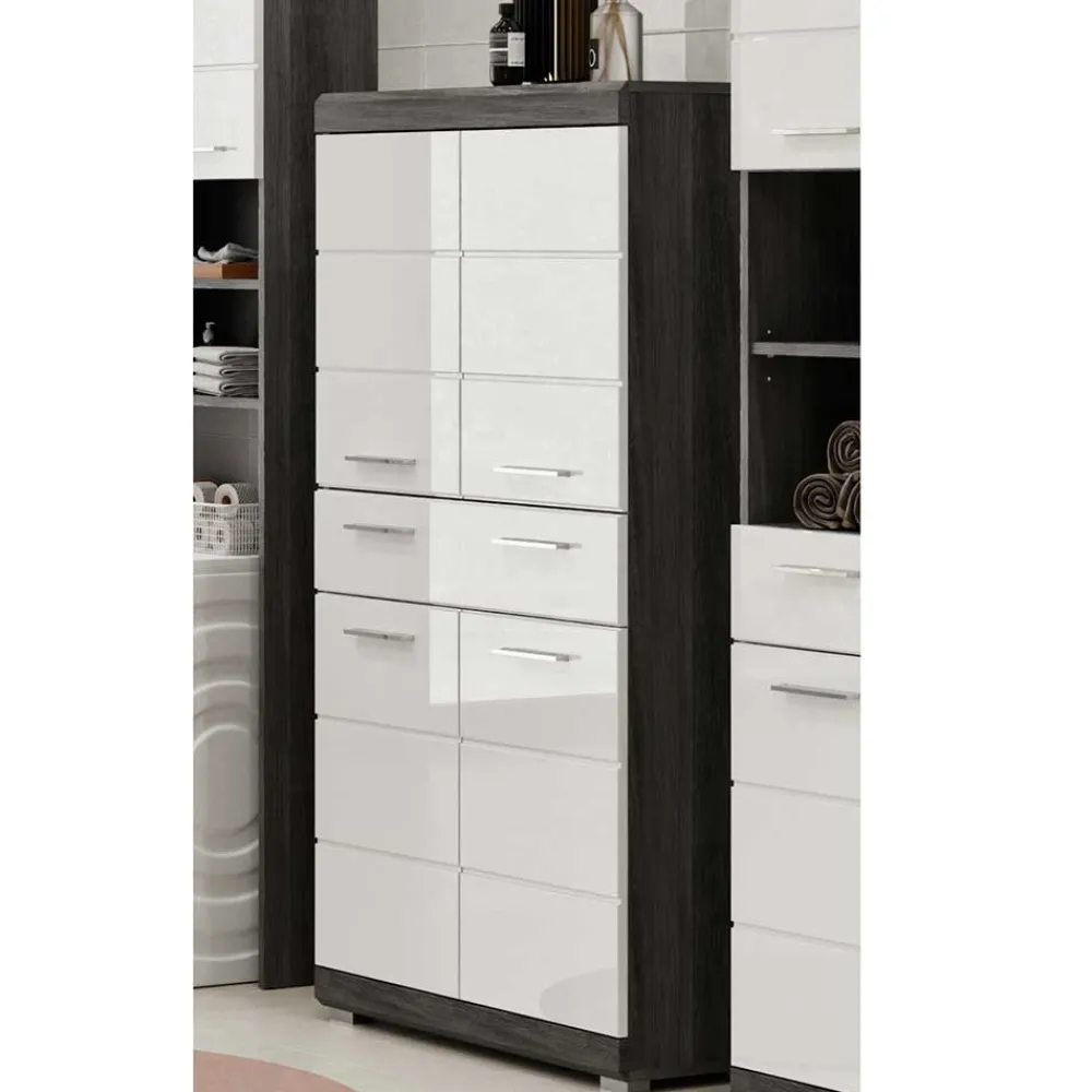 Wohnen Badschränke*74x141x31 Badezimmer Highboard mit 4 Türen & Schublade - Nancys