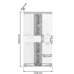 Wohnen Badschränke*74x141x31 Badezimmer Highboard mit 4 Türen & Schublade - Nancys