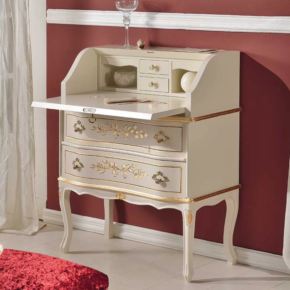 Wohnen Weiße Möbel|Esszimmerschränke*75x88x35 Barock Sekretär in Weiß & Gold - Iviada