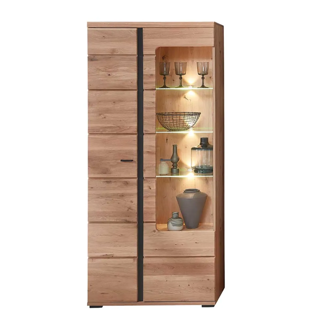 Wohnen 90x203x38 Beleuchtete Vitrine teilmassiv - Mattadore