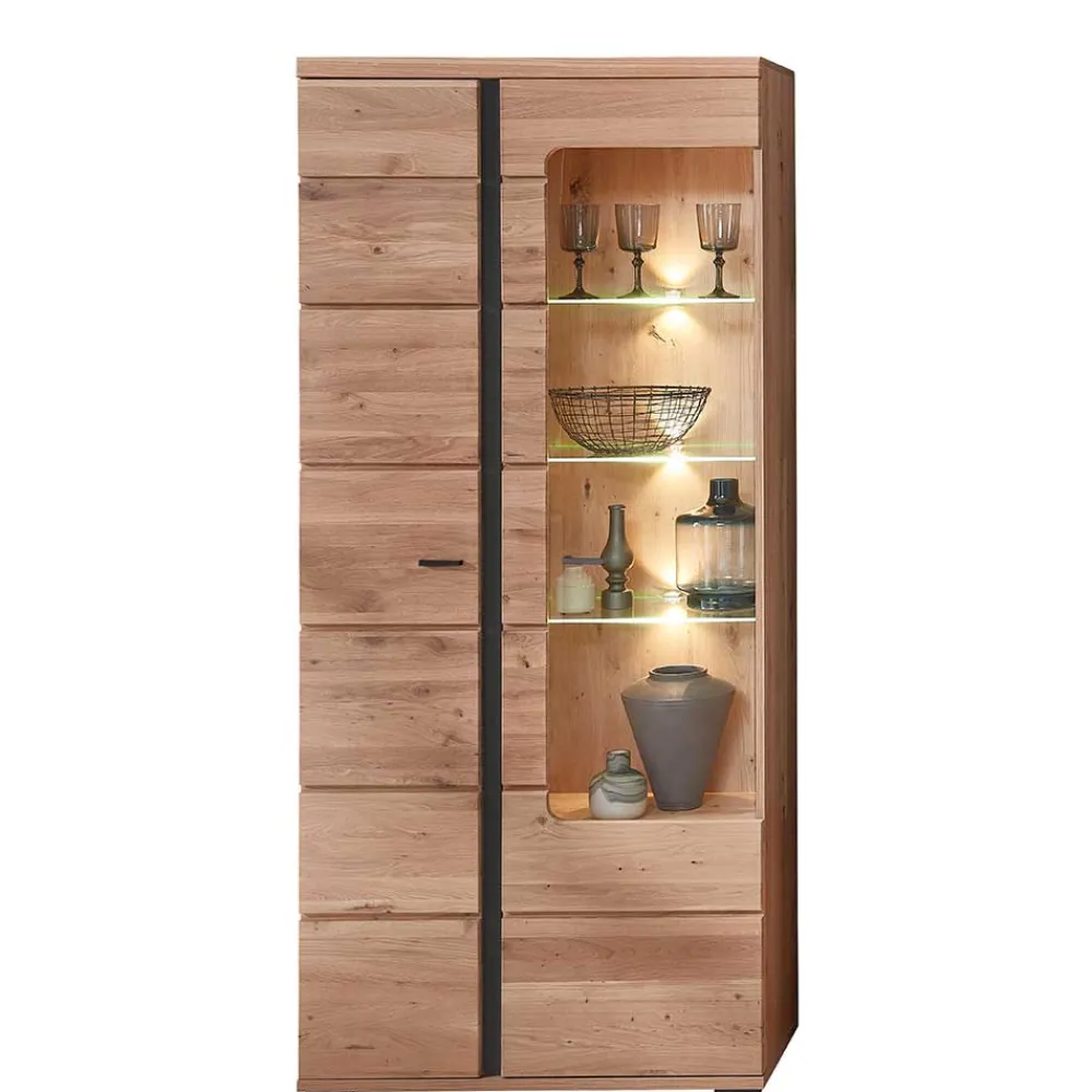 Wohnen 90x203x38 Beleuchtete Vitrine teilmassiv - Mattadore