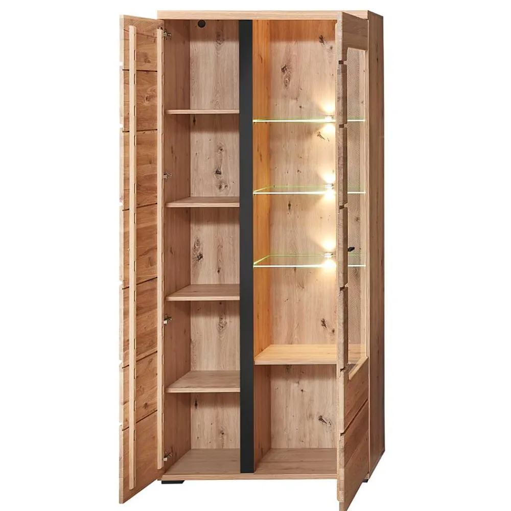 Wohnen 90x203x38 Beleuchtete Vitrine teilmassiv - Mattadore