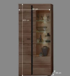 Wohnen 90x203x38 Beleuchtete Vitrine teilmassiv - Mattadore