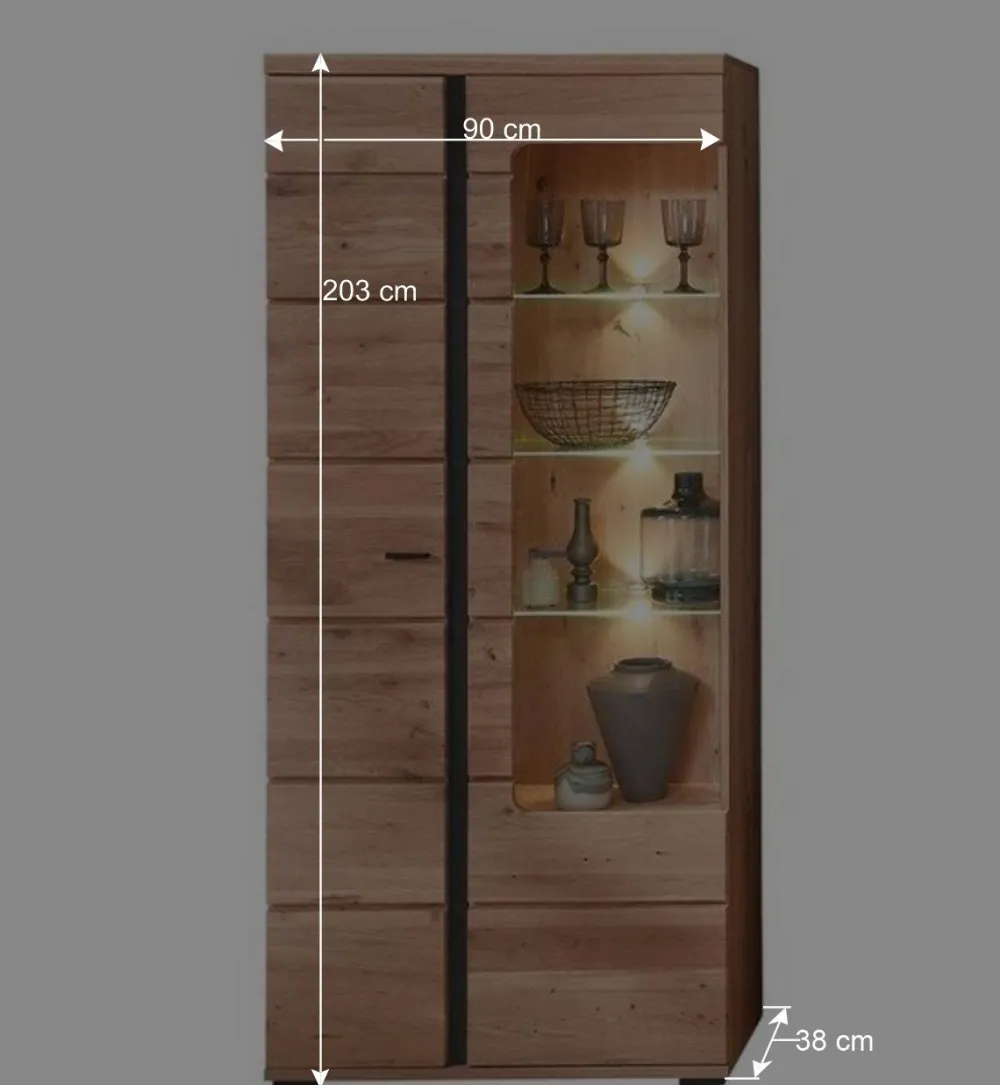 Wohnen 90x203x38 Beleuchtete Vitrine teilmassiv - Mattadore