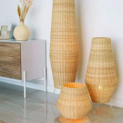 Wohnen 30x70x30 Bodenleuchte aus Rattan Geflecht in Beige - Jannios