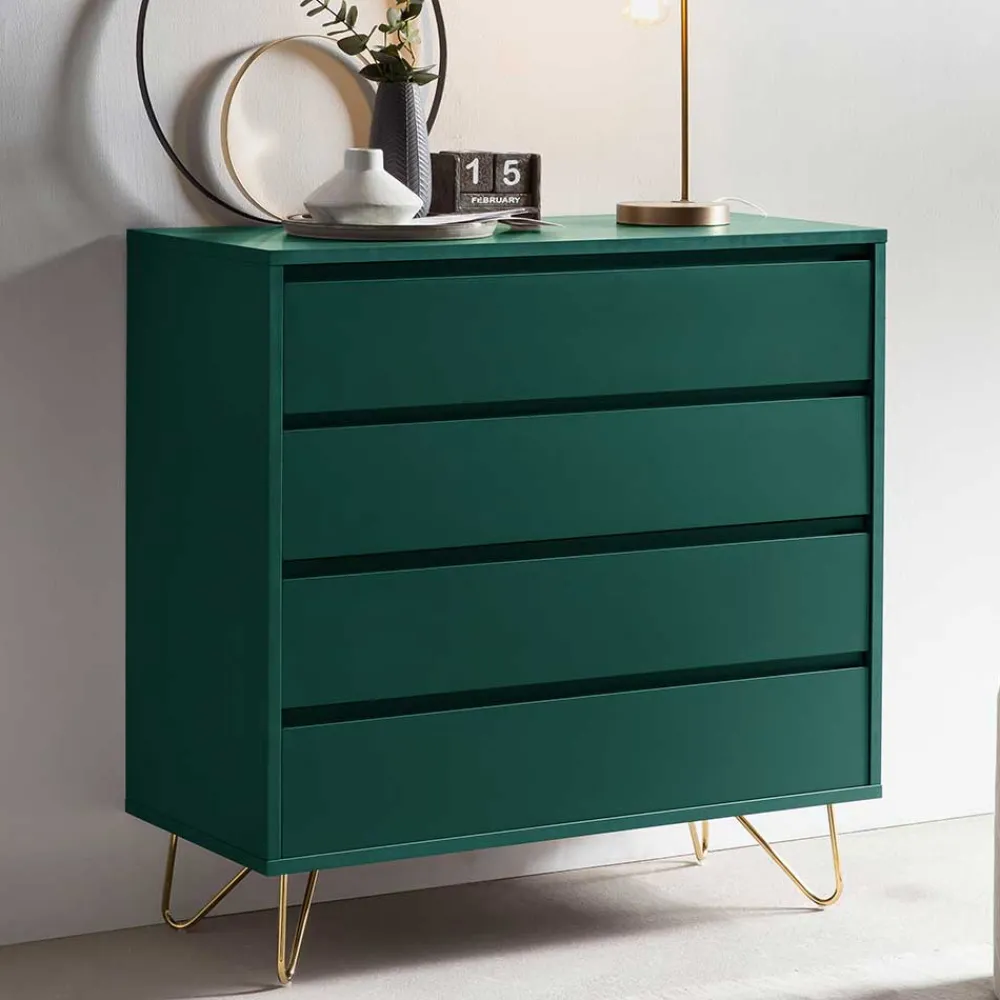 Wohnen Sideboards & Kommoden|Flurkommoden*90x90x40 cm 4 Schubladen Kommode in Grün - Ricriava