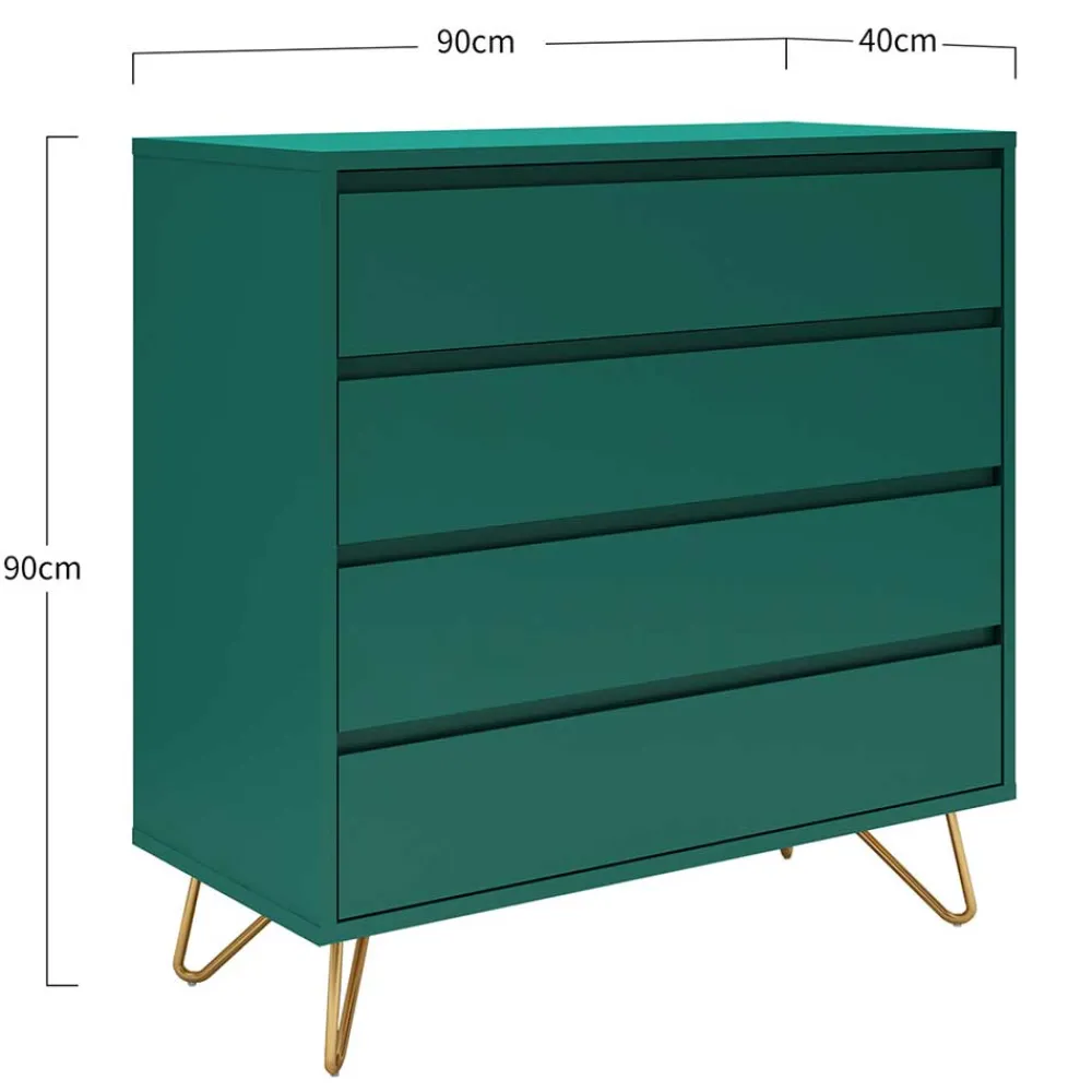 Wohnen Sideboards & Kommoden|Flurkommoden*90x90x40 cm 4 Schubladen Kommode in Grün - Ricriava