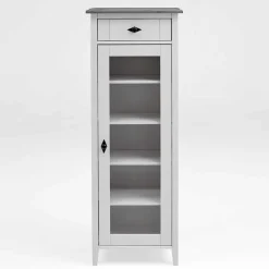 Wohnen 55x149x35 cm Badezimmer Vitrine in Weiß & Grau - Mirandesca