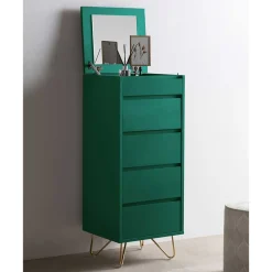 Wohnen 45x110x40 cm Grüne Hochkommode mit Spiegel - Ricriava