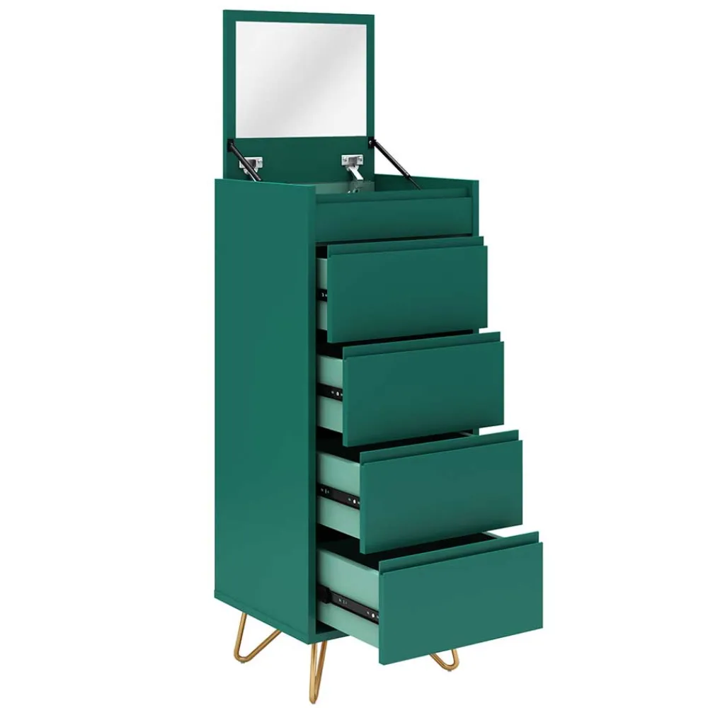 Wohnen 45x110x40 cm Grüne Hochkommode mit Spiegel - Ricriava