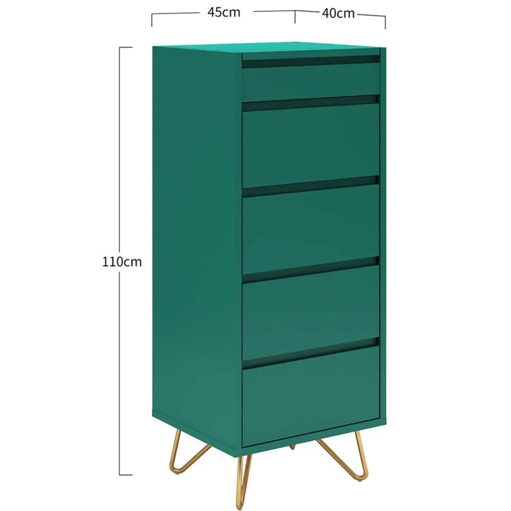 Wohnen 45x110x40 cm Grüne Hochkommode mit Spiegel - Ricriava