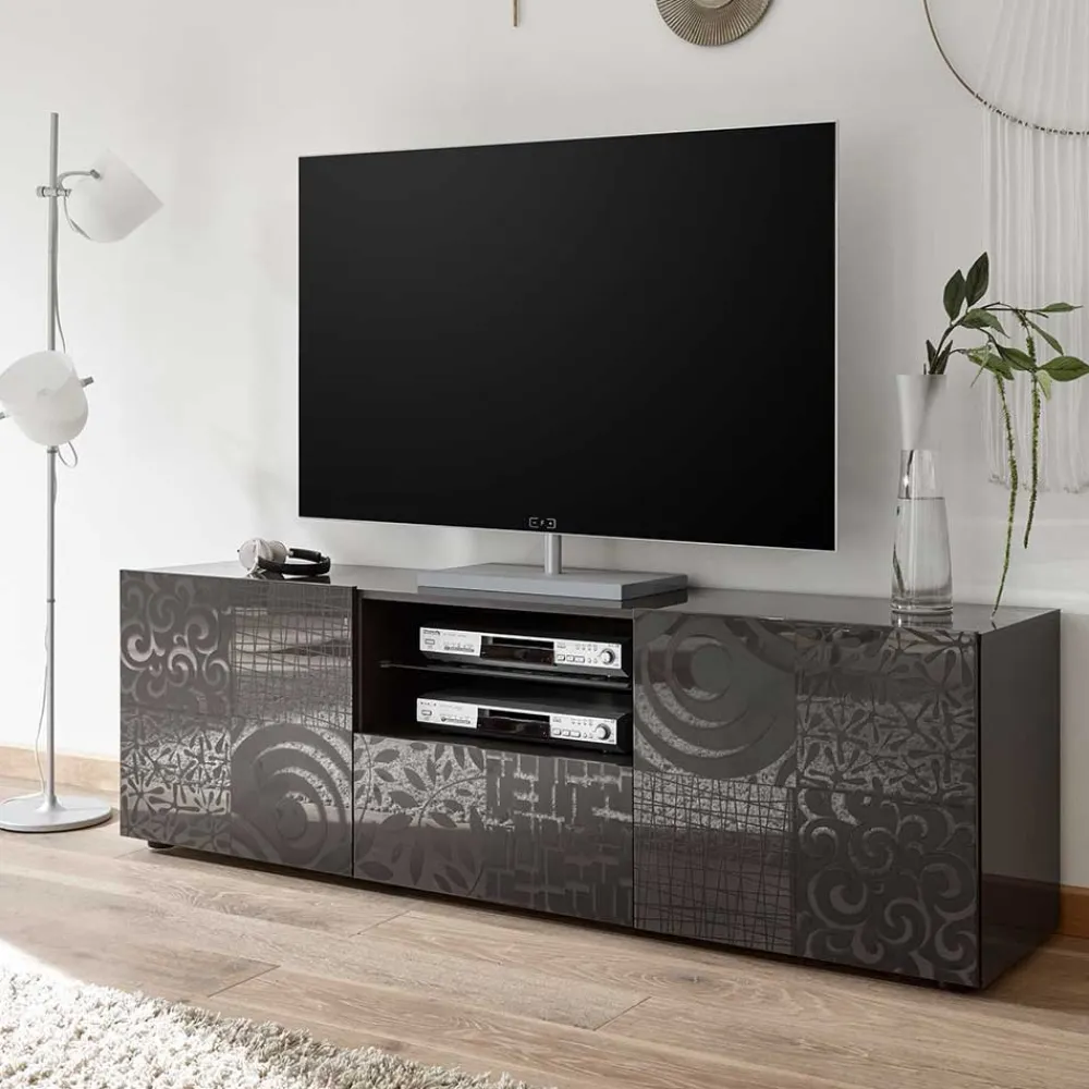 Wohnen 181x57x42 cm Hochglanz TV Element in Grau - Ipatal I