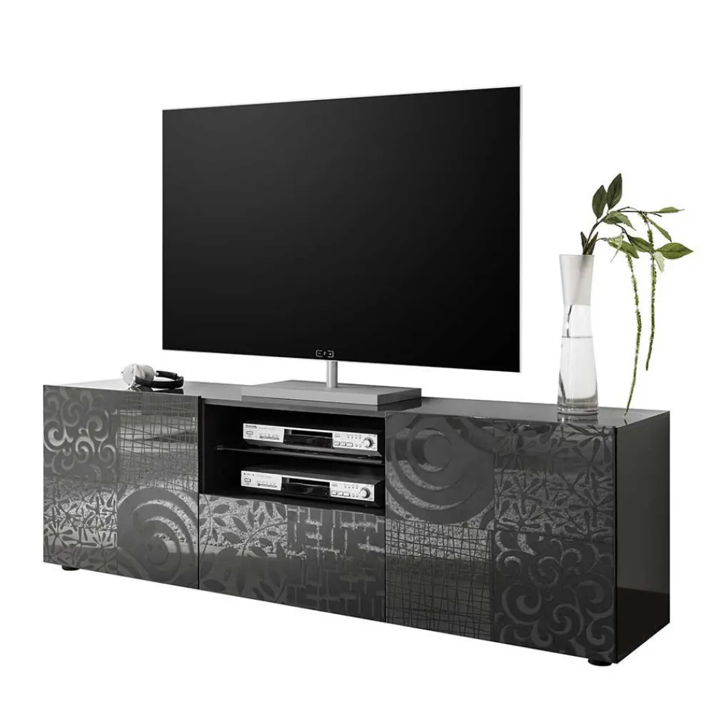 Wohnen 181x57x42 cm Hochglanz TV Element in Grau - Ipatal I