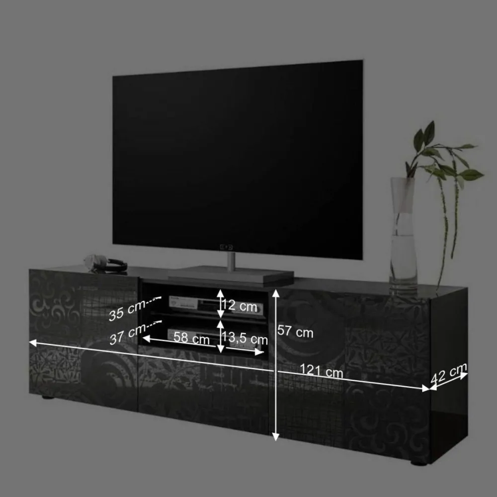 Wohnen 181x57x42 cm Hochglanz TV Element in Grau - Ipatal I