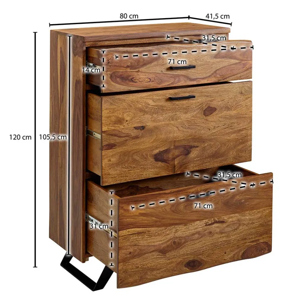 Wohnen Flurkommoden*80x120x42 cm Hochkommode aus Sheesham massiv - Elmin