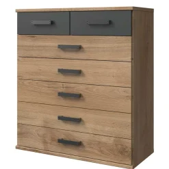 Wohnen 91x103x40 cm Hochkommode in Plankeneiche NB & Grau - Corpus