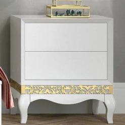 Wohnen 53x60x40 cm Kommode in Weiß & Gold - Valganios