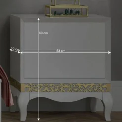 Wohnen 53x60x40 cm Kommode in Weiß & Gold - Valganios