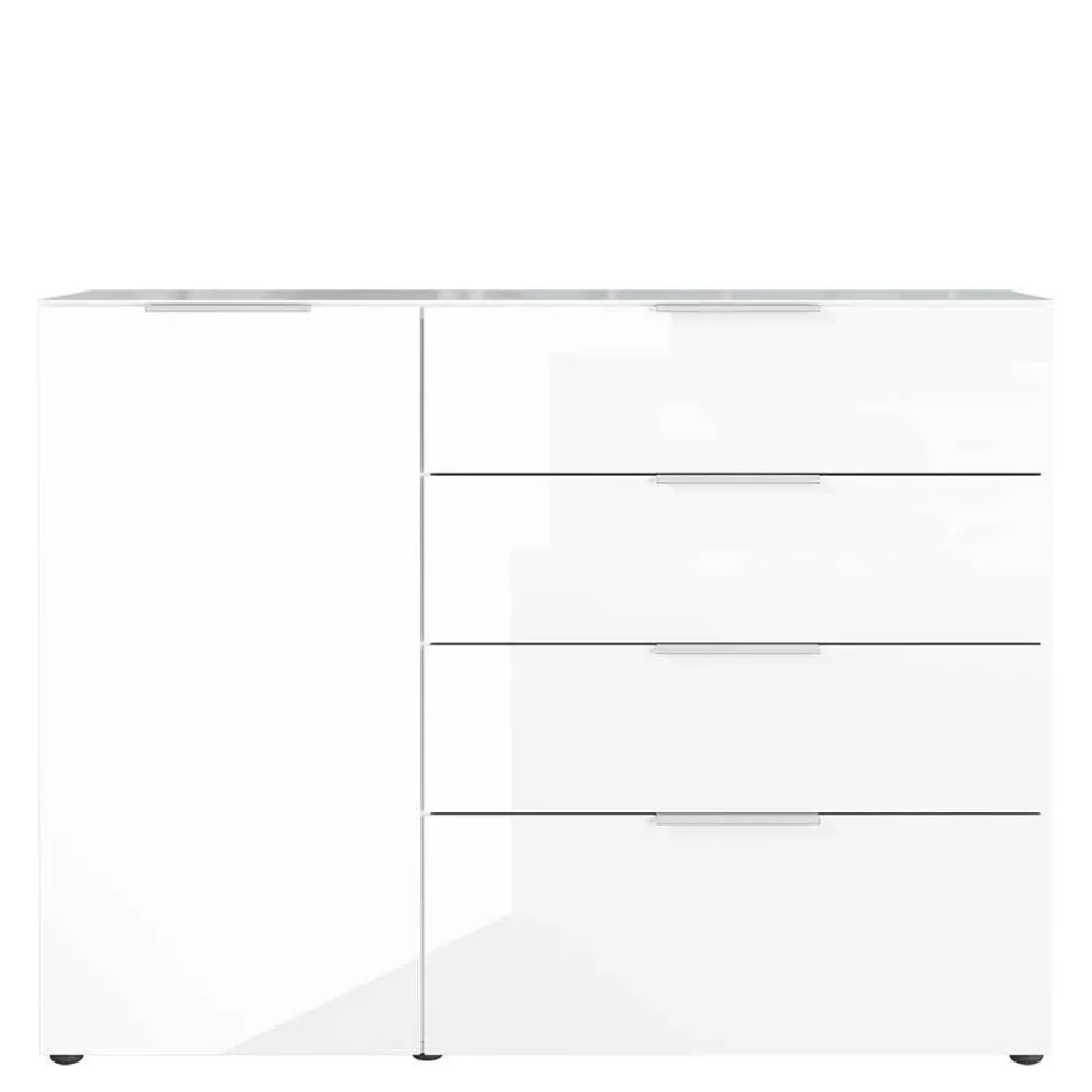 Wohnen 134x101x42 cm Kommode in Weiß mit Glas - Rufu
