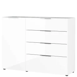 Wohnen 134x101x42 cm Kommode in Weiß mit Glas - Rufu