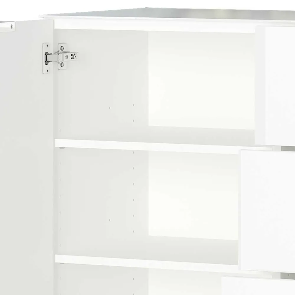 Wohnen 134x101x42 cm Kommode in Weiß mit Glas - Rufu