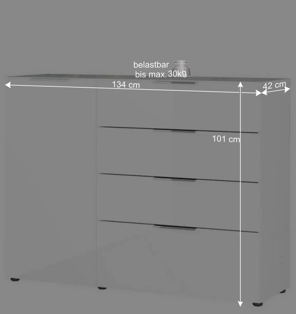 Wohnen 134x101x42 cm Kommode in Weiß mit Glas - Rufu