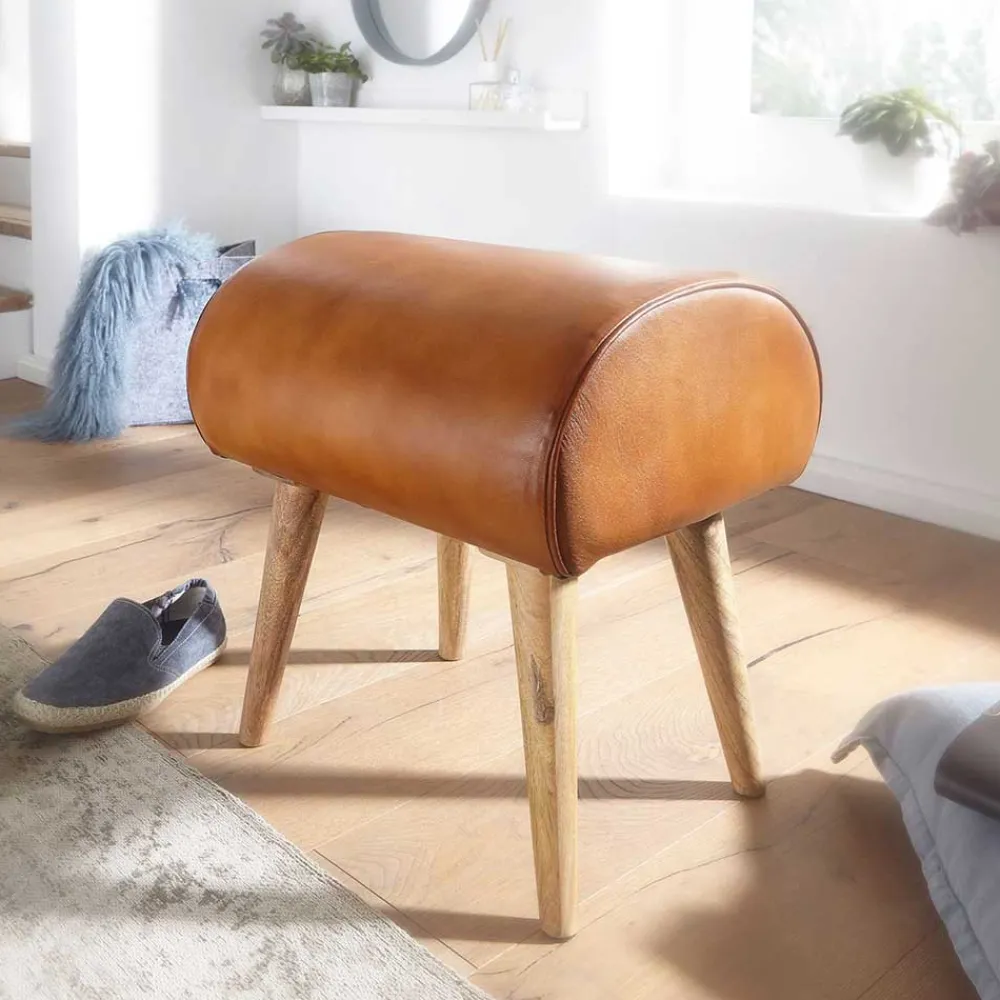 Wohnen Sessel & Hocker|Barhocker*45x53x40 cm Leder Hocker mit Holzbeinen - Brian