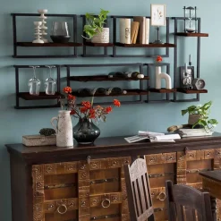 Wohnen 30x80x11 cm Metall Wandregal mit zwei Ablagen - Solapura